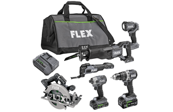 Flex Tools Hammer Drill Impact Driver 7-1-4 Circular Saw Oscillating Multi-Tool Reciprocating Saw and Work Light Combo Kit FXM601-2B