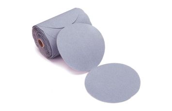 MK2B-342-320 6" ABRASIVE DISC ROLL, Q.SILVER, 320 GRIT, ALUMINUM OXIDE, PSA, NO HOLES, NON-VACUUM
