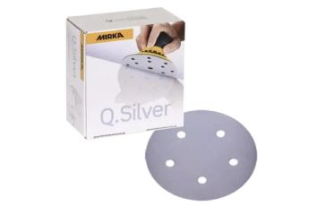 MK2B-614-080 The Mirka Q-Silver 5 IN. 5 Hole Grip Vacuum Disc 80G has a backing made from strong and flexible latex paper. This makes it optimal for quick, efficient, and aggressive stock removal. The resin-bonded abrasive also has a high heat endurance, 