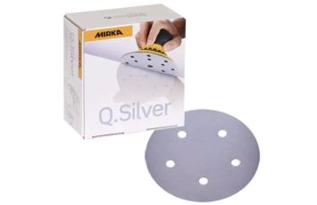 MK2B-614-320 The Mirka Q-Silver 5 IN. 5 Hole Grip Vacuum Disc 320G has a backing made from strong and flexible latex paper. This makes it optimal for quick, efficient, and aggressive stock removal.
