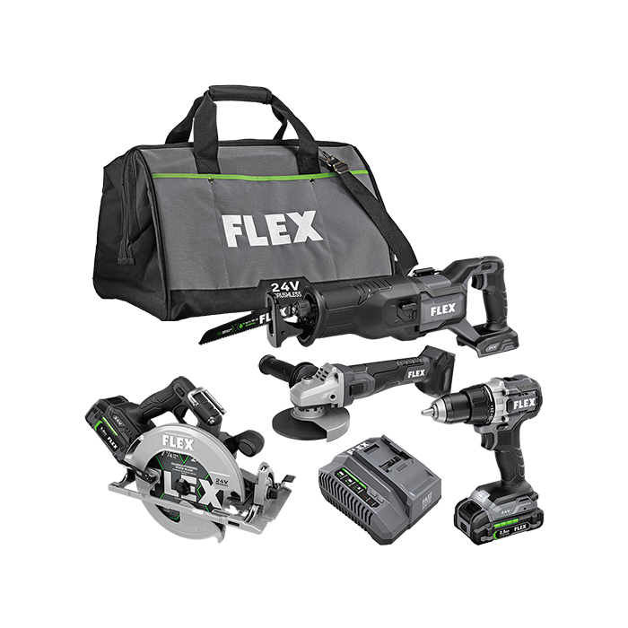 Flex Tools Circular Saw Reciprocating Saw Angle Grinder and Drill Driver Combo Kit FXM402-2B