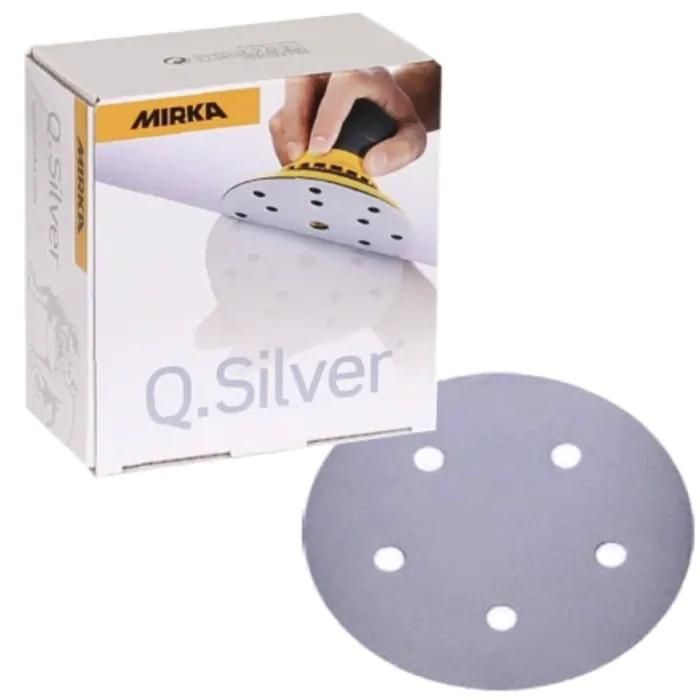 MK2B-614-320 The Mirka Q-Silver 5 IN. 5 Hole Grip Vacuum Disc 320G has a backing made from strong and flexible latex paper. This makes it optimal for quick, efficient, and aggressive stock removal.
