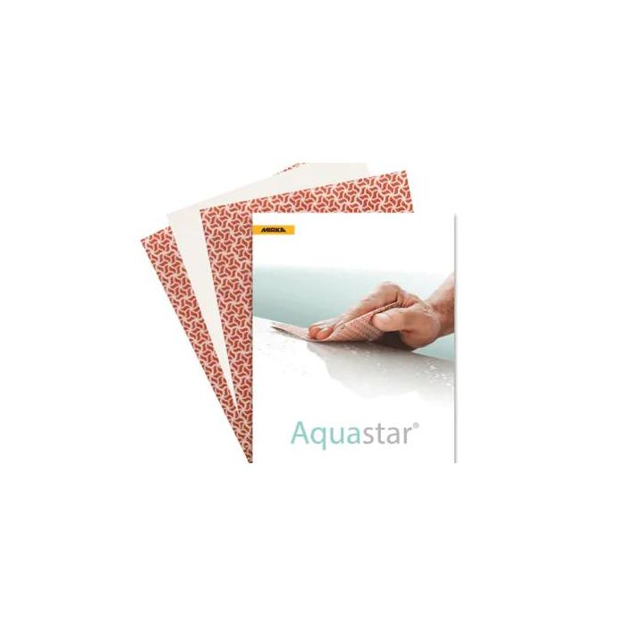 MKFW-104-1500 Aquastar, an innovative, patented, flexible film abrasive, is the ultimate and user–friendly choice with excellent touch and feel, for wet hand sanding applications. This product has a flexible plastic-based backing, and a pattern consisting