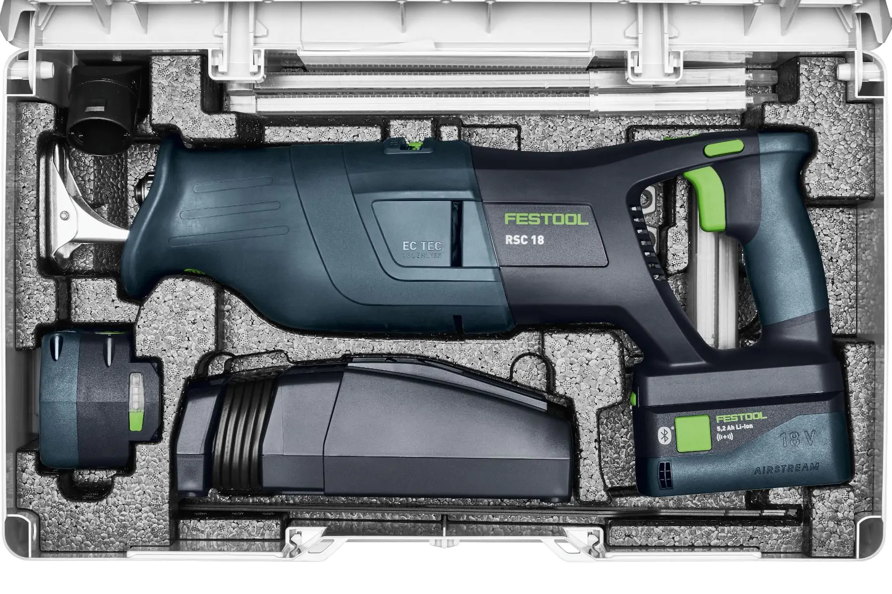 The RSC 18 Cordless Reciprocating Saw snugly packed away in a systainer